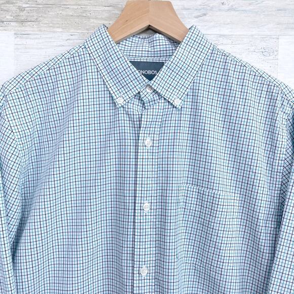 Bonobos Slim Fit Poplin Shirt Blue Green Plaid Button Down Cotton Mens Large - Picture 2 of 6